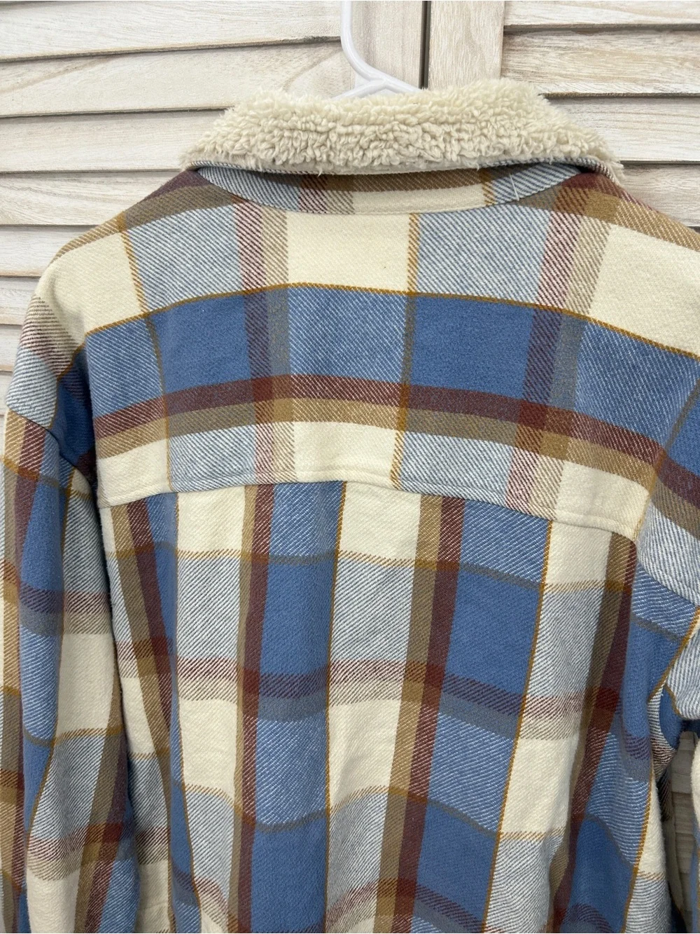 Lucky Brand Blue Plaid Sherpa Collar Zip Jacket Size Medium